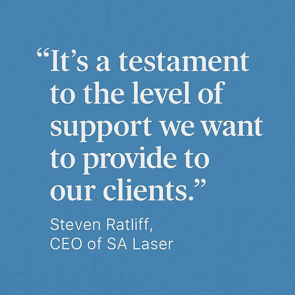 Quote from Steven Ratliff, CEO of SA Laser, emphasizing customer support and quality commitment in laser engraving services.