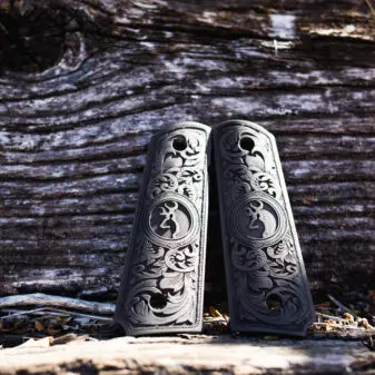 Scroll-engraved 1911 Browning Logo Grips