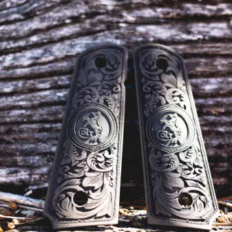 Scroll-Engraved 1911 Colt Logo Grips